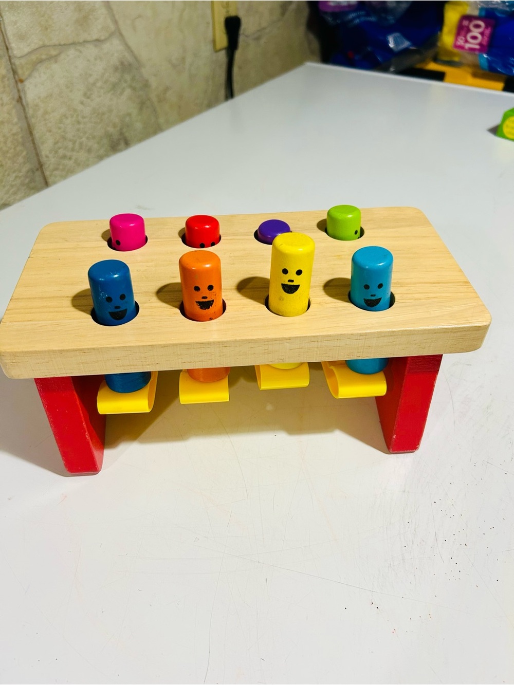 Montessori colourful Wooden Peg Pounder Hammer Toy